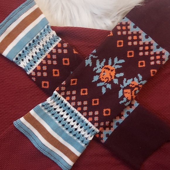 Free People Crochet Sweater Sleeves Long Sleeve Shirt Waffle Deep V - Picture 5 of 7